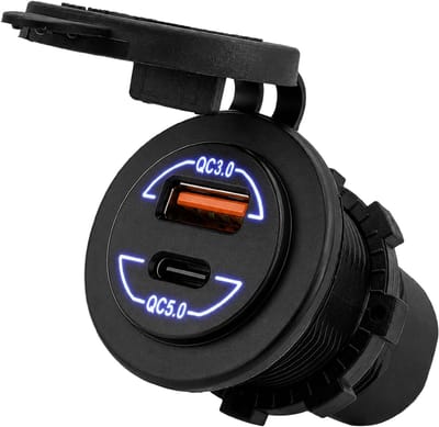 ProRide 12-24V USB/USB C Autolader 2 Poorten Inbouw - 36W+60W QC5.0 - Snellader - Blauw - USB Stopcontact