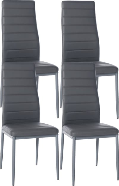 CLP Mayfair Set van 4 eetkamerstoelen - Zonder armleuning - Fauteuil - Metalen onderstel - grijs Kunstleer