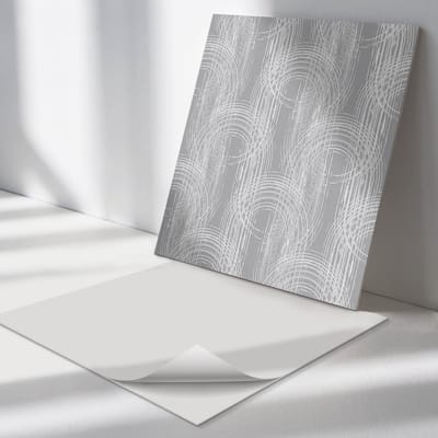 Wallfluent Vinyl Tegels - Abstracte Cirkels in de opstelling Zelfklevende PVC Tegels - 30 cm x 30 cm - Grijs Vinyl Tegels - Verpakking van 9 stuks - Vierkant PVC Tegels - Patroon Plaktegels - Vinyl Vloer Tegels - Plaktegels Keuken en Badkamer