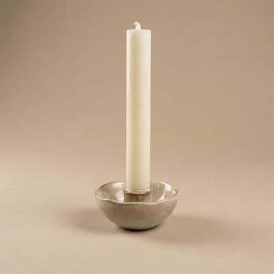 Keramische kaarsschotel - Lage ronde kaarshouder - Zand - Ø 7 cm
