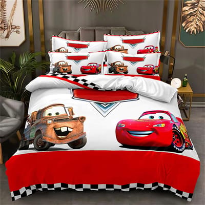 Cartoon Auto's Beddengoed Sets Met 1/2 Kussenslopen, Lightning Mcqueen Dekbedovertrek Jongens Beddengoed Beddengoed Cadeau Voor Kinderen Jongens 70x133cm 2pcs