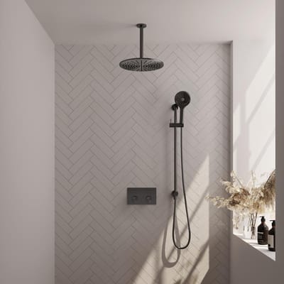 Brauer Gunmetal Carving Thermostatische Regendoucheset Inbouw - Hoofddouche 30 cm - Met Drukknoppen - Handdouche 3 Standen - Doucheslang - Geintegreerde Glijstang - Gunmetal