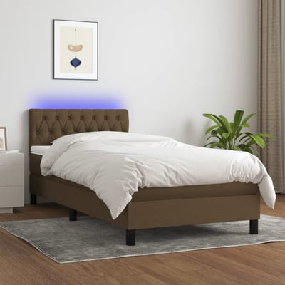 vidaXL - Boxspring - met - matras - en - LED - stof - donkerbruin - 90x190 - cm