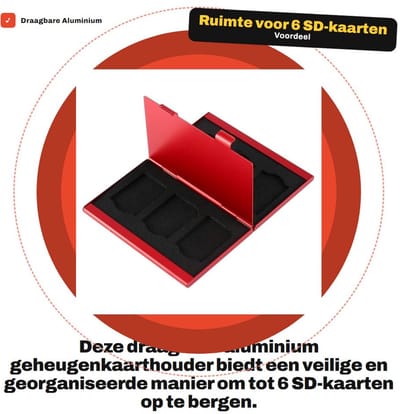 Dailygoods- Geheugenkaarthouder Draagbaar - Aluminium - 6 Stuks SD-kaarten - Dubbellaagse Opberging - EVA-pad - Compact en Lichtgewicht - Sd-kaartbehuizing