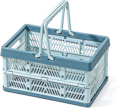 Vouwbare mand met handvat, grote capaciteit voor fruit, boodschappen en als bagage-organizer (Blauw)