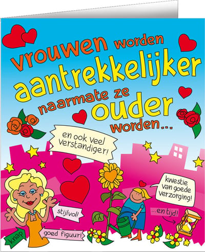 Wenskaarten - Vrouwen worden aantrekkelijker cartoon - 14 x 16 cm - 1 stuk