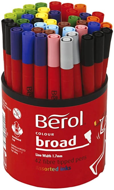 Berol Stift, d 10 mm, lijndikte 1-1,7 mm, diverse kleuren, 42 stukje