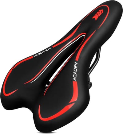 Dailygoods - MSDADA Gel fietszadel, comfortabel en zacht voor heren en dames, waterdicht fietszitkussen voor hometrainer, stadsfietsen, racefietsen en mountainbike (rood)
