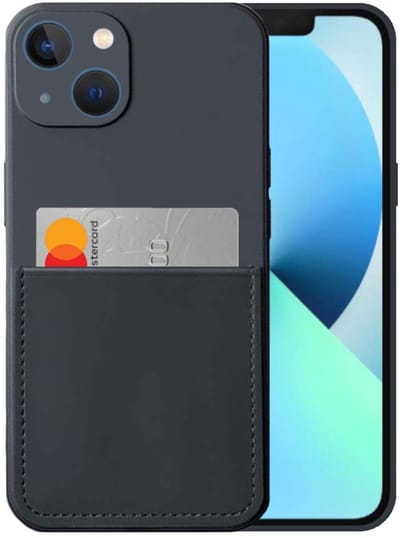 Smartphonica iPhone 13 Mini siliconen hoesje met pashouder en zachte binnenkant - Zwart geschikt voor iPhone 13 Mini