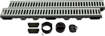 Afwateringsgoot Set - Drainagekanaal Regenwaterafvoer - Terras Oprit Garage - Vorstbestendig Robuuste Kunststof - Hoogte 60 mm - Verzinkt Staal