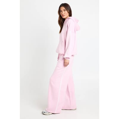 boohoo Dames Trainingspak met Zijstreep en Capuchon Rechte Pijpen | Baby Roze | Maat: XL