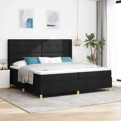 vidaXL - Boxspring - bed - met - LED-stripverlichting - Zwart - 200 - x - 200 - cm - Stof