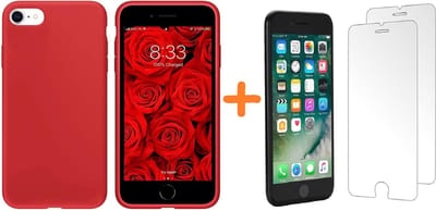 Hoesje Geschikt voor iPhone 7 Plus / 8 Plus - Liquid siliconen Hoesje Nano Rood case TPU backcover - met Screenprotector 2 stuks tempered glass