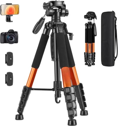 Famanu – Camerastatief 188 cm van aluminium, lichtgewicht statief met telefoonhouder voor vloggen en live streaming