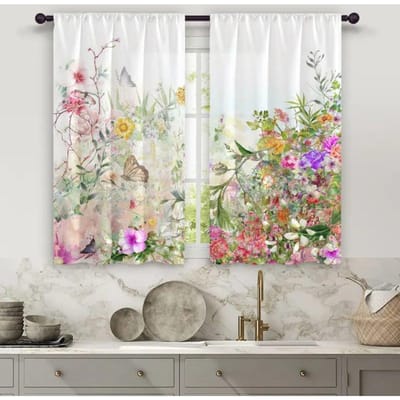 2 stuks Gordijnen met bloemenpatroon, Decoratieve raamgordijnen, Raambekleding voor slaapkamer, woonkamer, Huisdecoratie 50W160H(CM)x2Panel&Grommet Top beige