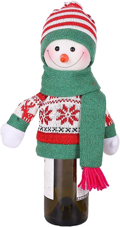 Kerstwijnflesdecoraties, kerst-, sneeuwpop-, wijnflesset, decoratie, gebreide stof, kerstwijnfles, decoratie voor thuis, feest, bar, hotel, restaurant (schattige stijl)