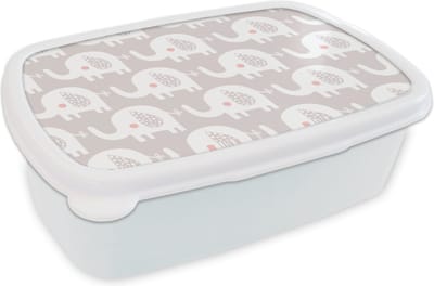 Broodtrommel Wit - Lunchbox - Brooddoos - Olifant - Design - Stippen - 18x12x6 cm - Volwassenen
