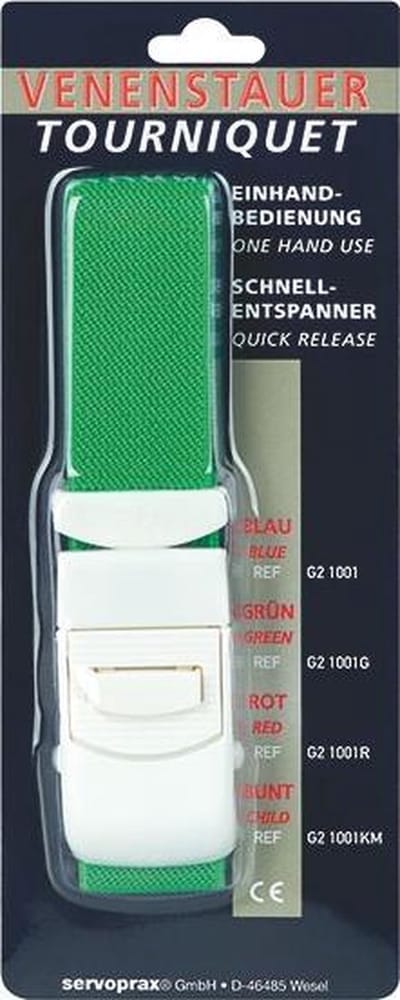 Servoprax® Stuwband Groen - Eenhandbediening - Duurzaam Kunststof - Wasbaar Snelontspanner Veiligheidsslot 40cm - 1 stuk