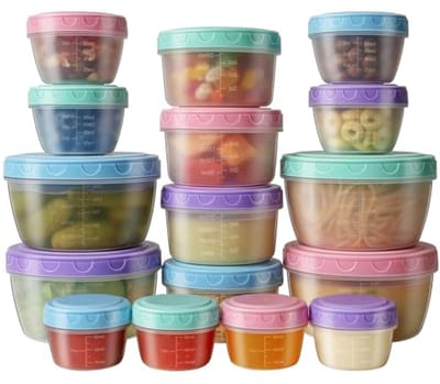 Vriesdozen Set van 16 Stuks, Kleurrijk en Stapelbaar, BPA-vrij, Lekvrije Voorraaddozen voor Snacks en Maaltijden