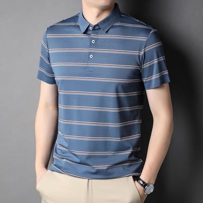 Zomerse Spot Dunne Gestreepte Losse Stijl Trendy Jeugd Revers Casual Katoenen Overhemd XXXL gray
