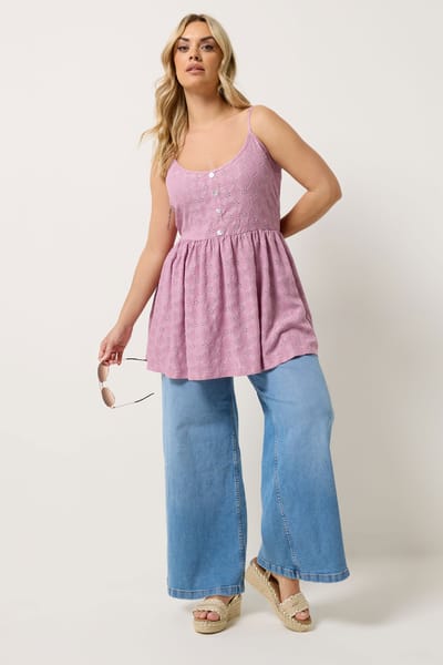 Yours Roze Broderie Anglaise Peplum Top Size 42