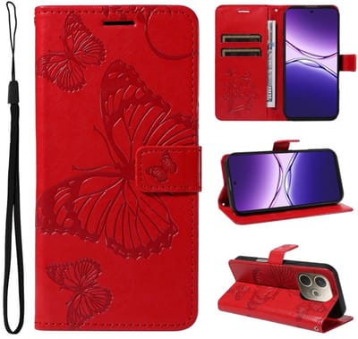Coverup Hoesje - Geschikt voor OPPO A5 Pro 5G Hoesje - Coverup Vlinders Book Case - Rood