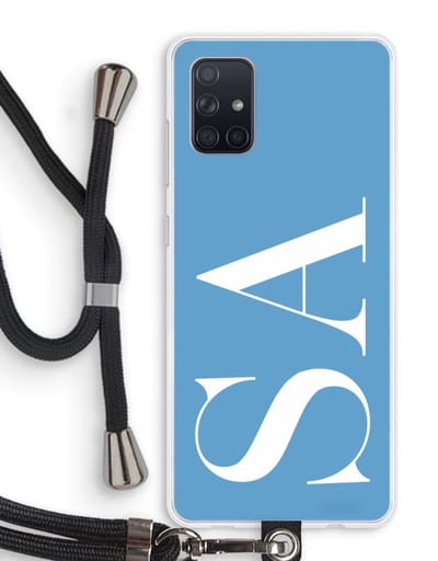 Gepersonaliseerd - Case Company® - Hoesje met koord geschikt voor Samsung Galaxy A71 hoesje met Koord - Monogram N°2 - Telefoonhoesje met Zwart Koord - Bescherming aan alle Kanten en Over de Schermrand