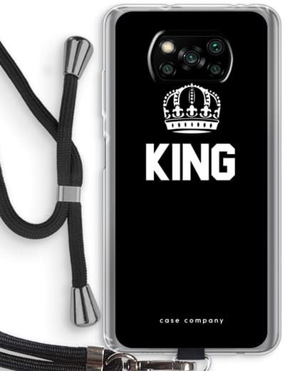 Case Company® - Hoesje met koord geschikt voor Poco X3 Pro hoesje met Koord - King zwart - Telefoonhoesje met Zwart Koord - Bescherming aan alle Kanten en Over de Schermrand