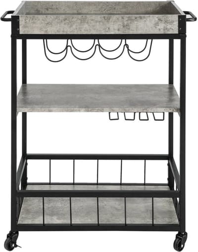 Mara Keukentrolley - Afneembaar Dienblad - Serveerwagen - Wijnrek - Flessenrek - Praktisch - Keukenwagen - Keukenkast - MDF - Grijs - 80 x 40 x 90 cm