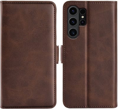 MobyDefend Hoesje - Geschikt voor Samsung Galaxy S24 Ultra - Luxe Wallet Book Case (Sluiting Zijkant) - Bruin