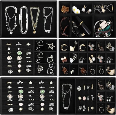 JGS Premium - 6-delige set sieraden dienblad in zwart design - Organisatie voor sieraden en accessoires - Stijlvol en praktisch