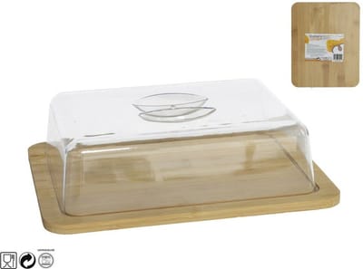 Quesera serveerplankje met stolp - hout - met deksel - 24.5 x 19.5 cm - kaasplank/taartplank