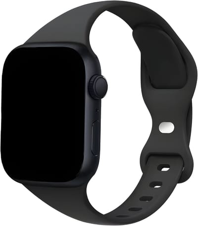 Innerlight® Elle - Zwart - 38mm / 40mm / 41mm - OneSize - Smal Siliconen bandje geschikt voor Apple Watch - Geschikt als Apple watch bandje voor Series Geschikt voor Series 1/2/3/4/5/6/7/8/9/ 10 42mm/ 11 42mm/SE