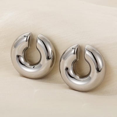 Overdreven Brede C-vormige Oorclip Zonder Prikgaatje Goudkleur Gladde Sieraden Bruiloft Meisjescadeau beige