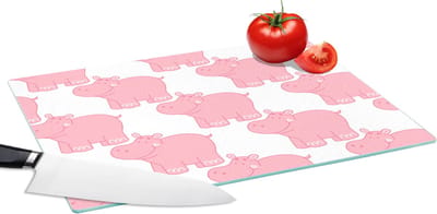 Glazen Snijplank - 39x28 - Nijlpaard - Roze - Meisje - Kind - Patronen - Snijplanken Glas