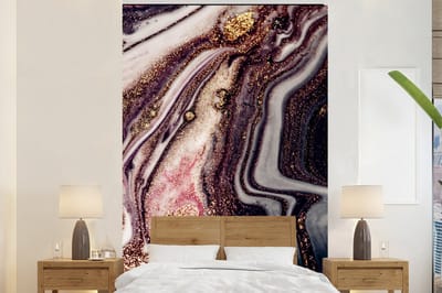 Behang - Fotobehang Marmer - Roze - Goud - Glitter - Marmerlook - Breedte 200 cm x hoogte 300 cm