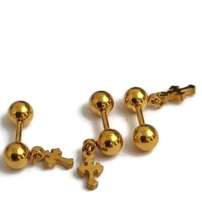 Aramat Jewels | Piercings | Stalen Helixpiercing met Gouden Kruisje | | | |6mm | Staal | Volwassenen | Verkleurd niet