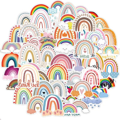 60 Stuks Regenboog Waterfles Stickers - Kleurrijke Waterdichte Vinyl Stickers voor Laptop, Koffer, Tablet en Skateboard
