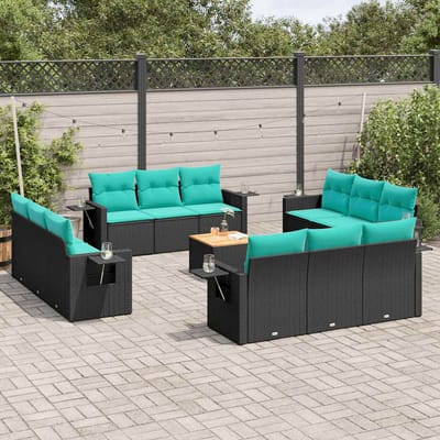 vidaXL - 13-delige - tuinbankset - met - kussens - van - zwart - polyrotan