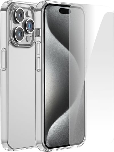 Telefoonhoesje Doorzichtig Geschikt voor Iphone 15 Pro max Hoesje Transparant Met Screenprotector Beschermglas