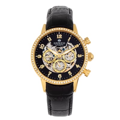 Empress Beatrice automatisch skelet wijzerplaat horloge met lederen band met dag/datum