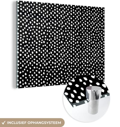 MuchoWow® Glasschilderij 120x90 cm - Schilderij acrylglas - Zwart - Wit - Patronen - Stippen - Foto op glas - Schilderijen
