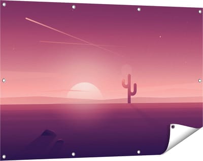 Gards Tuinposter Zonsondergang in de Woestijn met een Cactus - 120x80 cm - Tuindoek - Tuindecoratie - Wanddecoratie buiten - Tuinschilderij