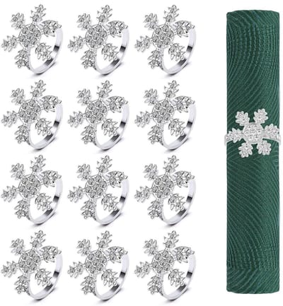 Dailygoods- Kerstservetringen 12-delige set - Servethouders sneeuwvlok - Tafeldecoratie kerst - Feestaccessoires - Zinklegering - Elegant design met strass-steentjes