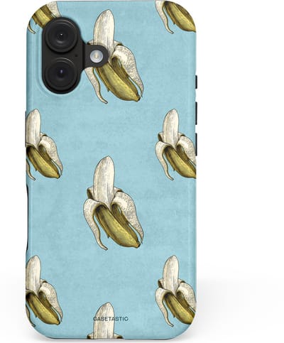 Casetastic hoesje geschikt voor Apple iPhone 16 - MagSafe - Dubbellaagse bescherming - Vintage Fruit Design - Fashion Case - Lichtblauw Zand Saliegroen