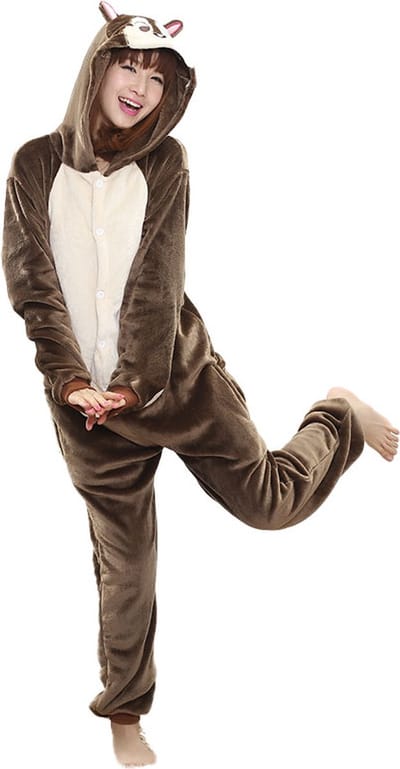 Eekhoorn Onesie Pak Kostuum Outfit Huispak Jumpsuit Verkleedpak - Verkleedkleding - Halloween & Carnaval - SnugSquad - Kinderen & Volwassenen - Unisex - Maat S voor Lichaamslengte (141 - 155 cm)