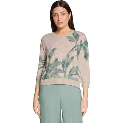 Fijntricot trui met bladerdessin - beige / groen - Gr. 38 van Goldner Fashion
