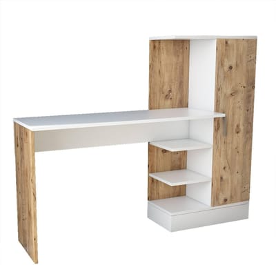 Vente-unique Bureau met opbergruimtes - Naturel en wit - MILARIA