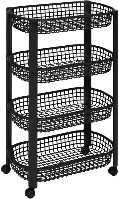 Trendoz Keuken/badkamer trolley 4 laags - L46 x B25 x H79 cm - zwart - kunststof - met wielen - opberg mandjes/bakjes