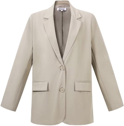 Comfortabele Geweven Polyester Dames Blazer met Letters Grafisch Motief - Kaki - Maat S